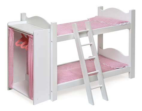 Wood Doll Armoire Bunk Bed With Ladder Whitepink Fits American