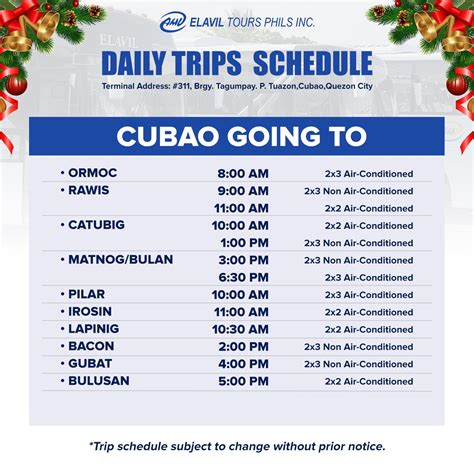 Check our daily trips schedules... - Elavil Tours Phils. Inc.