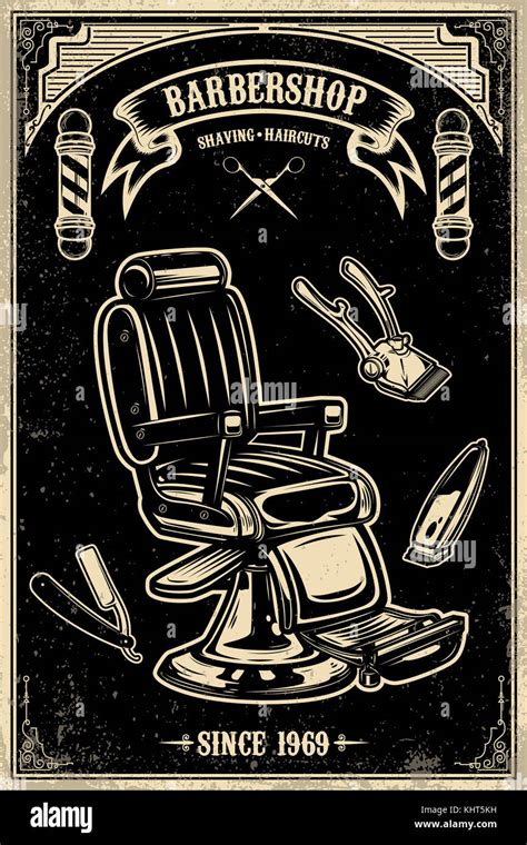 Barber Shop Poster Template Barber Chair And Tools On Grunge