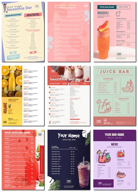 Design Juice Bar Menu Templates Online