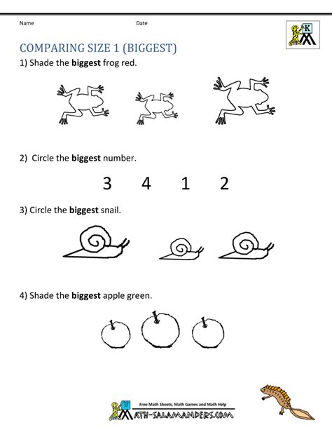Kindergarten Size Worksheet