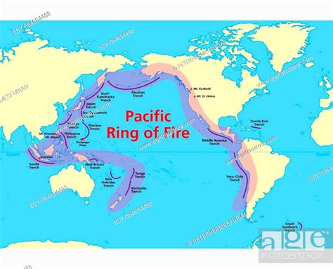 Pacific Ring Of Fire Map With Oceanic Trenches Also Known As Rim Of