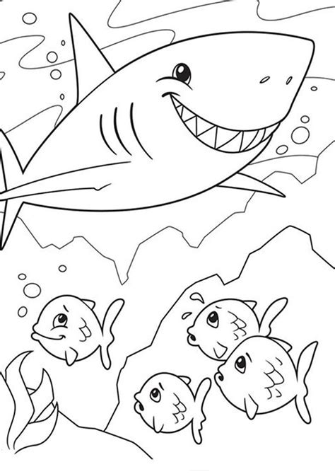 Five dancing little sharks and their friend. Free & Easy To Print Shark Coloring Pages | Shark coloring ...