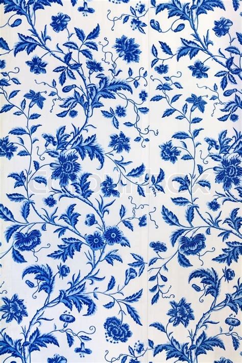 Blue Floral Pattern On The Wallpaper Stock Photo Colourbox