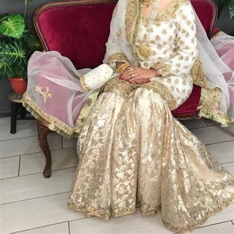 Nikkahnikah Gharara Outfit White N Gold Pakistani Bride Etsy