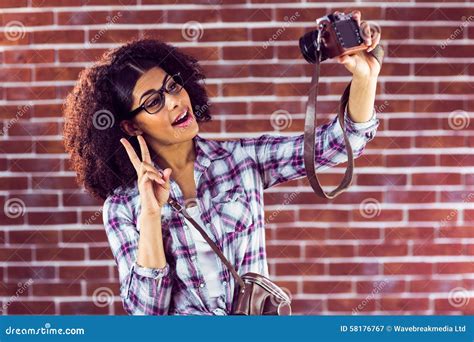 Attractive Hipster Taking Selfies With Camera Stock Photo Image 58176767