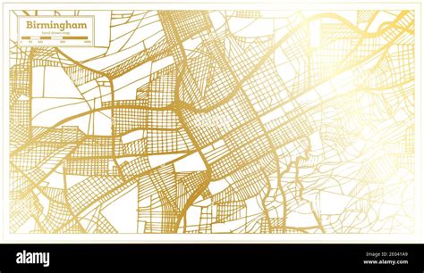 Birmingham Alabama Usa City Map In Retro Style In Golden Color Outline