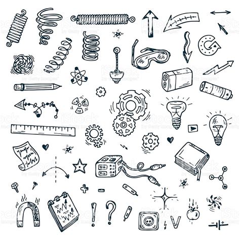 Science Icons Hand Drawn Doodles Physics Set Doodle Patterns How To