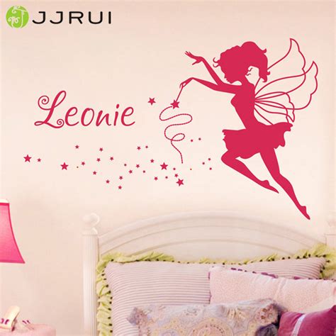 Jjrui Personalised Fairy Vinyl Wall Art Sticker Any Name Girls Kids