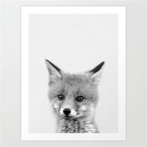 Black And White Fox Print Fox Wall Art Nursery Decor