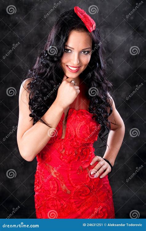 Beautiful Glamorous Woman With Red Dress Stock Image Image Of