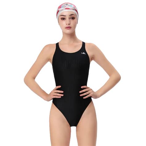 yingfa swimwear women solid black professional striped waterproof swimsuit one piece sports