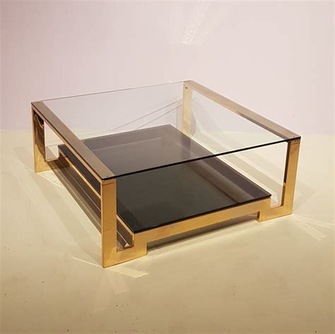Vintage Square Brass And Glass Coffee Table 153807