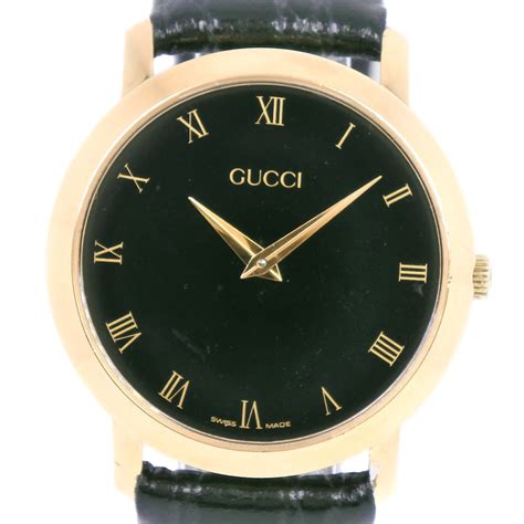 Gucci 2200m Watches Goldblack Gold Platedleather Mens Blackdial Ebay