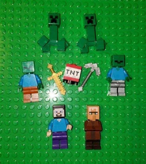 9 Lego Minecraft Minifigures Sword Pickaxe Tnt Steve Zombies Villagers