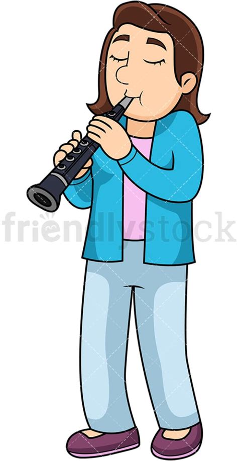 Woman Playing The Clarinet Cartoon Vector Clipart