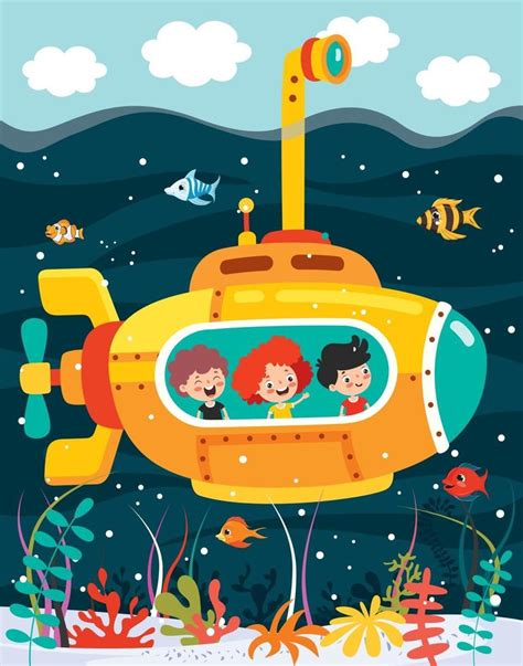 Cartoon Submarine Under The Sea 2405691 Vector Art At Vecteezy