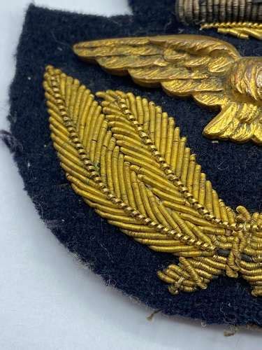 Ww2 Raf Royal Air Force Officers Padded Bullion Wire Cap Badge Patch