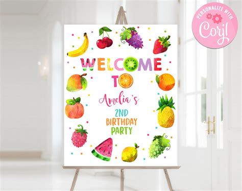 Tutti Frutti Welcome Sign Twotti Fruity 2nd Birthday Party Etsy