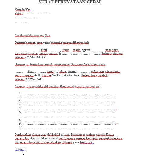 8 contoh surat pernyataan cerai terlengkap contoh surat. Contoh Surat Talak Kosong Doc - Nusagates