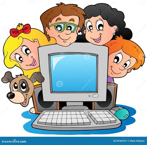 Computer With Cartoon Kids And Dog Stock Image Image 20764751