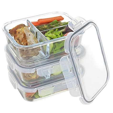 Set Of 4 Divided Glass Meal Prep Containers Food Storage Containers With Locking Lids And