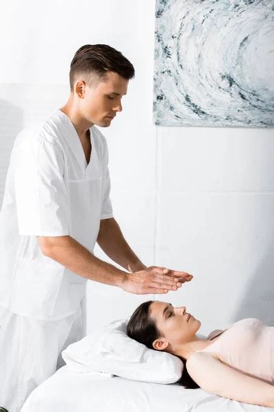 Cropped View Healer Standing Woman Holding Hands Her Stomach — Stock