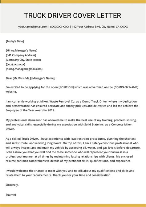 They are very good if you are a university student or first time job candidate. Truck Driver Cover Letter Example & Writing Tips | Resume ...
