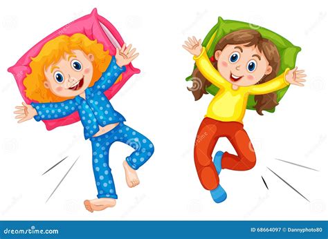 Deux Filles Dans Les Pyjams à La Soirée Pyjamas Illustration De Vecteur