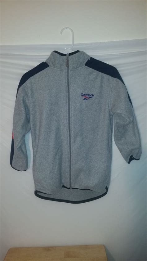 Download Kids Youth Reebok Gray Long Sleeve Zip Up Mock Hooded Fleece Sweatshirt Small S #Reebok ...