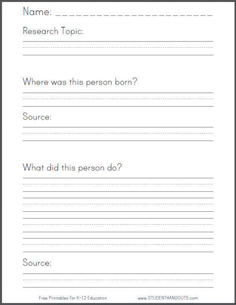 Research A Person Worksheet Student Handouts