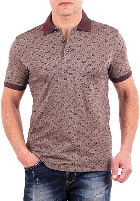 Buy Gucci Polo Shirt Mens Brown Short Sleeve Polo T Shirt GG Print M