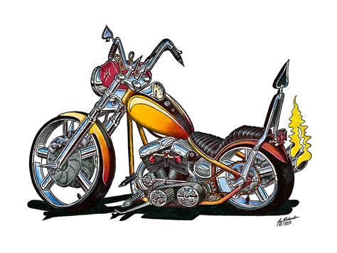 Custom Hardtail Chopper Drawing By Jon Richards
