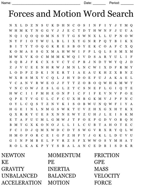 Forces And Motion Word Search Wordmint