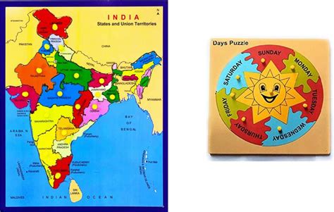 Tefarah Decor Combo Of Wooden India Map And Week Days Name Puzzle