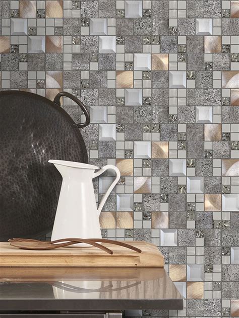 Walmart.com has been visited by 1m+ users in the past month Glass Metal Gray Copper Mosaic Backsplash Tile ...