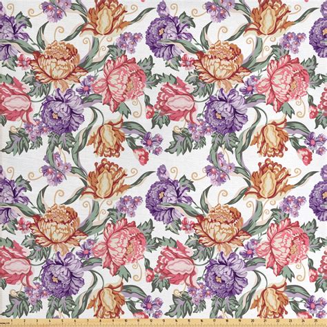 Vintage Floral Upholstery Fabric Floral Fabric By The Yard Vintage Colorful Flowers And Curls