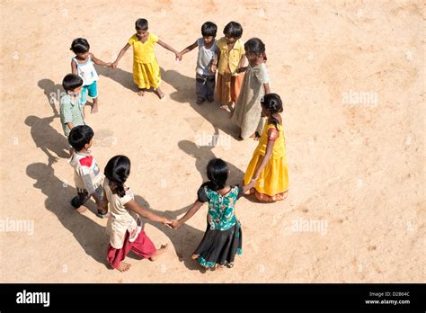Indian Village Children In A Circle Holding Hands Playing Games Andhra