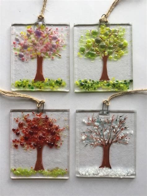 Fused Glass Set Of 4 Suncatchers Fours Seasons Trees Spring Summer Autumn Winter In 2020 Fused