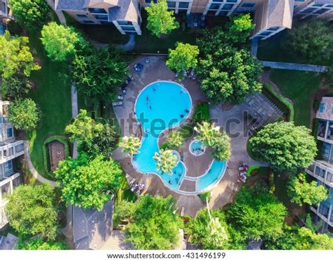 Aerial View Swimming Pool Typical Multilevel Stock Photo 431496199