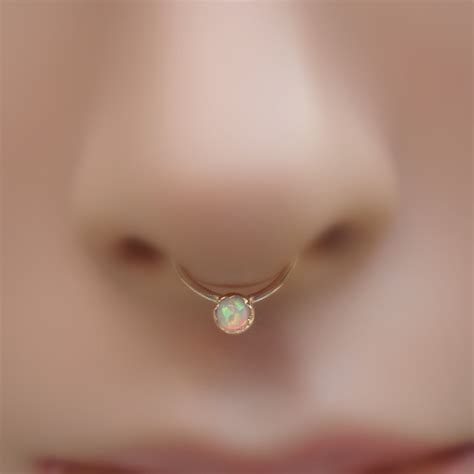 White Opal Septum Ringnose Ring 14k Yellow Gold Filled Handcrafted