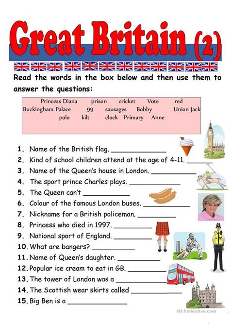 Great Britain 2 English Esl Worksheets English Writing Teaching