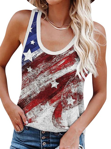 Lapa Womens American Flag Sleeveless Tank Tops 4th Of July Stripes Patriotic T Shirts