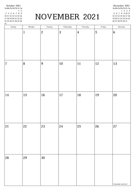 November 2020 Calendar With The Holidays In Black And White On A Blank