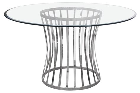 Diamond Sofa Capri 54 Inch Round Stainless Steel Dining Table W Clear Tempered Glass Top