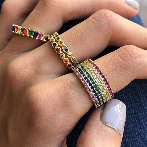 Aliexpress Com Buy 925 Silver Colorful Cz Eternity Band Ring Thin
