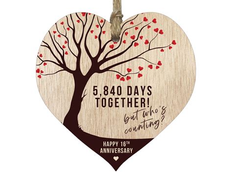 16th Wedding Anniversary Wooden Heart Plaque Light Wood Sign Keepsake