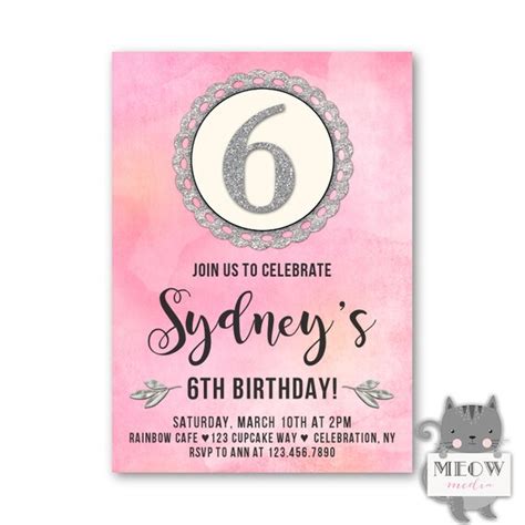 6th Birthday Invitations Girls Birthday Party Invites Etsy