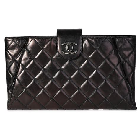 Chanel Black Glazed Calf Leather Coco Pleats Clutch Ref620385 Joli