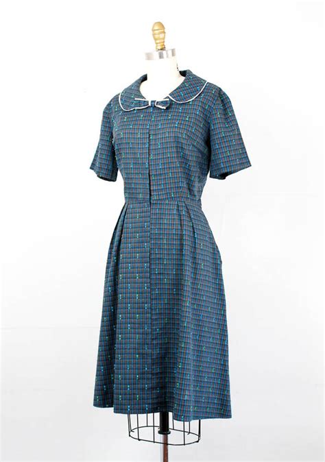 1960s plaid dress home room vintage blue plaid 60s shirtwaist dress md lg